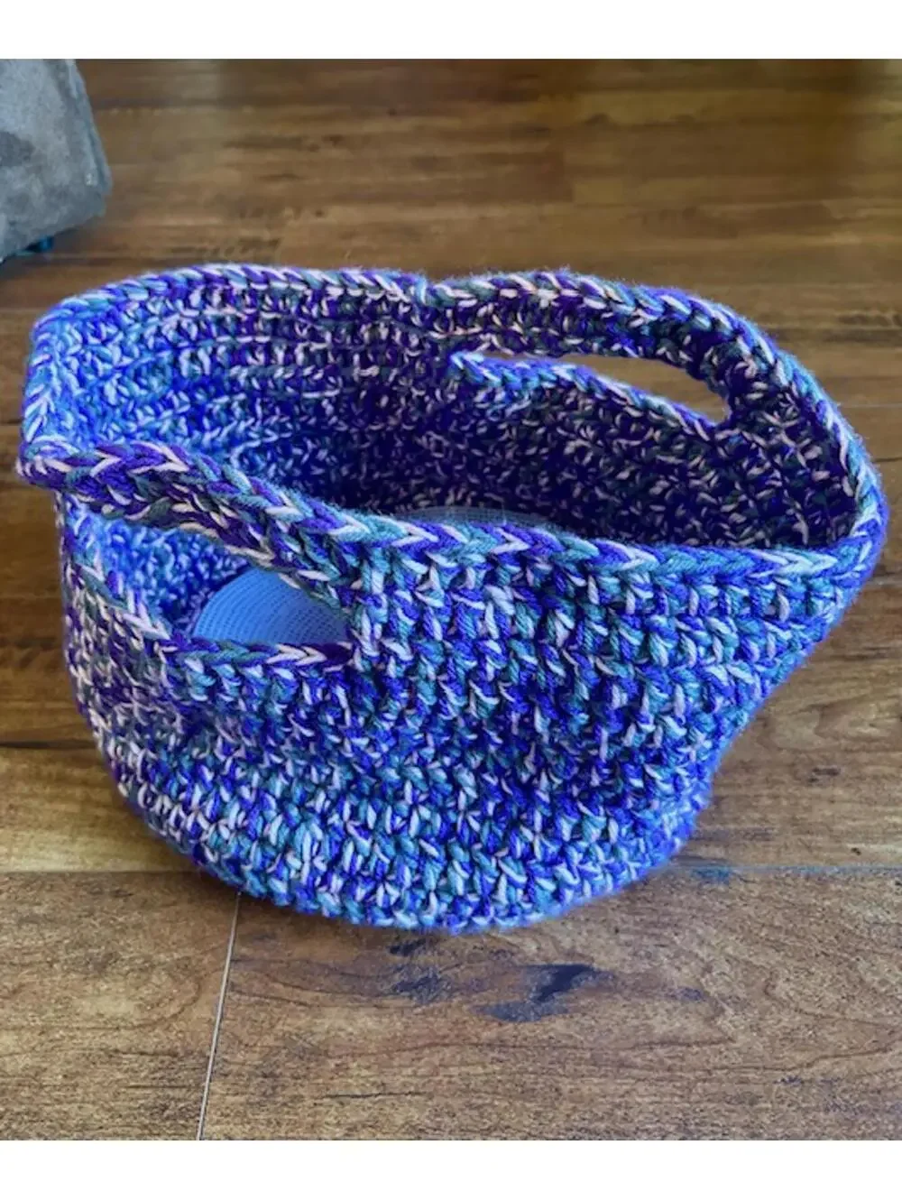 Handcrafted Multicolor Purple Crochet Basket with Handles